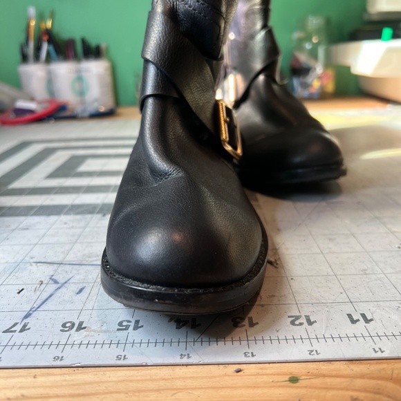 Vince Camuto Black and Gold Moto Boots - Picture 2 of 16